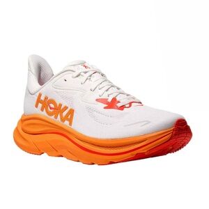 NWOT HOKA Women's Clifton 10 Running Shoes, white/zest, Size 9